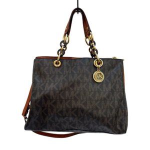 MICHAEL Michael Kors Brown Tan Coated Gold Hardware Canvas Lg Cynthia Tote Bag